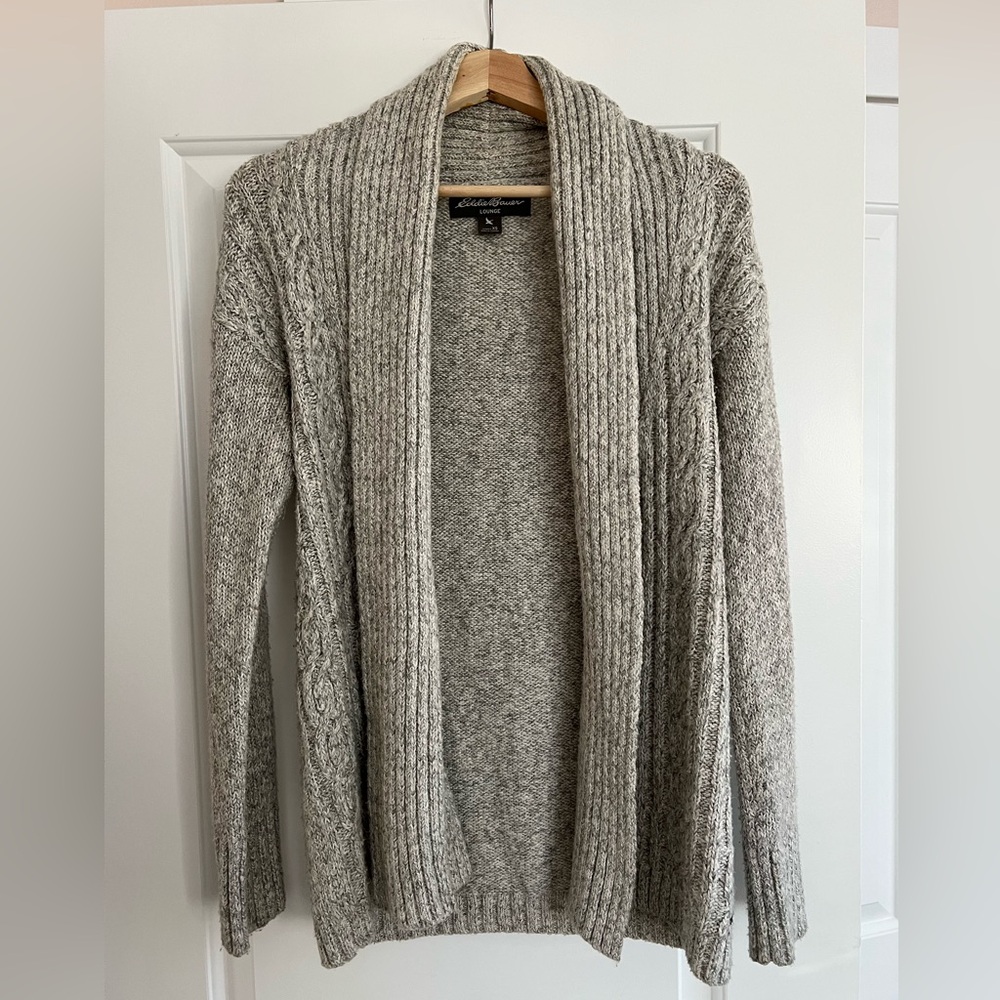 Eddie Bauer Heather Gray Cable Shawl Collar Cardigan
